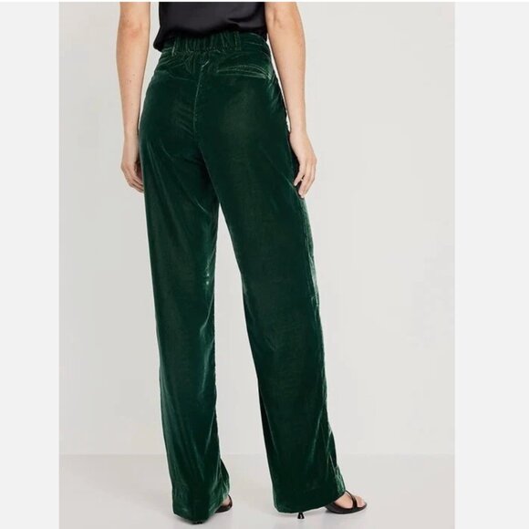 Old Navy High-Waisted Pleated Taylor Velvet Pants Dark Green Christmas Holiday - Picture 2 of 3